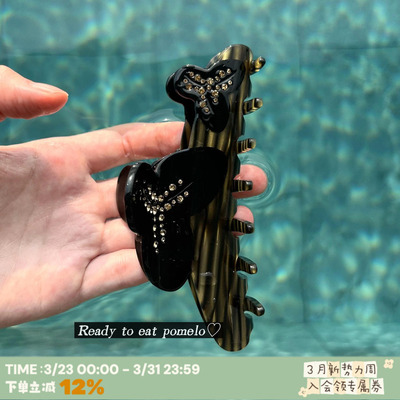 SS*花朵镶钻法式小众复古鲨鱼夹