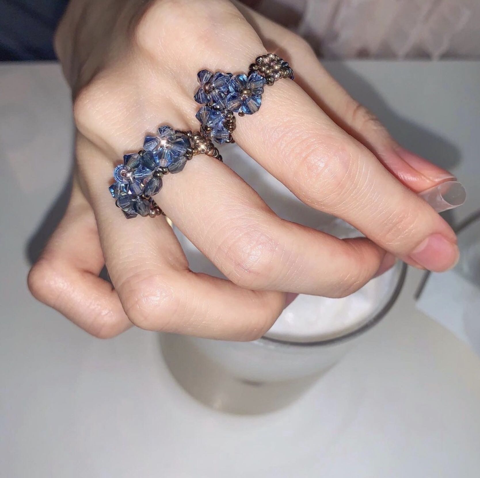 星河能量爱心水晶手工戒指