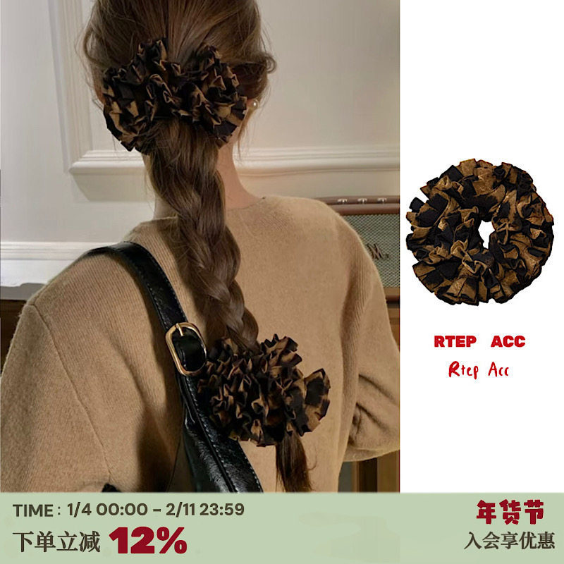 RTEP 高品质手工制豹纹绣球花发圈褶皱头绳复古ins小众头花扎马尾,饰品/流行首饰/时尚饰品新,发饰,淘宝优惠券,粉丝福利购,淘宝优惠卷