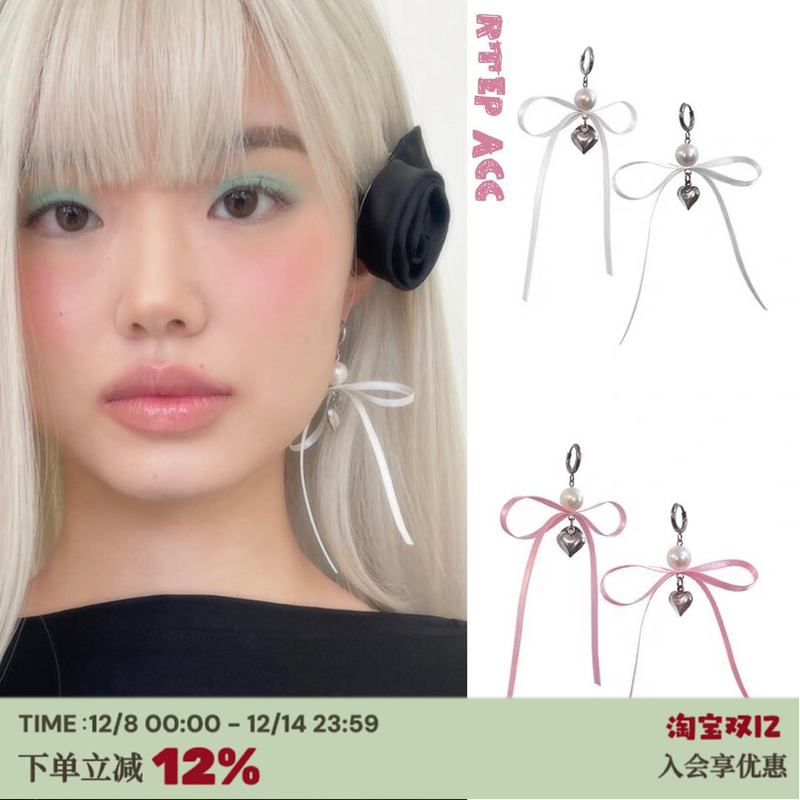 925银缎带蝴蝶结耳环耳饰
