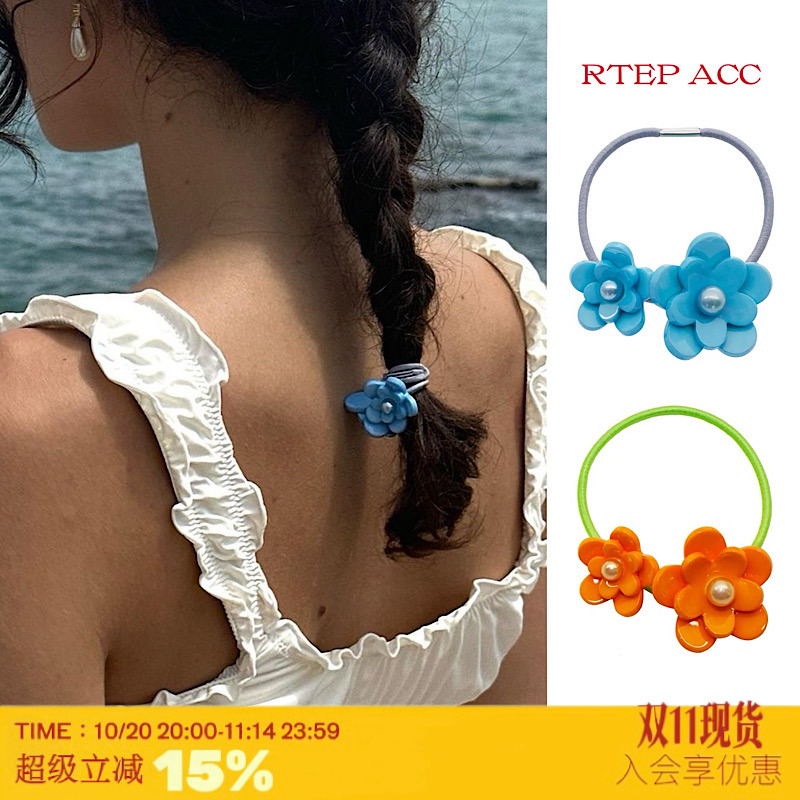 emijay可爱橘色蓝色花朵头绳