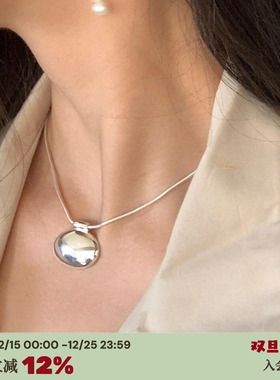 椭圆蛋银色弧面铜镀银项链