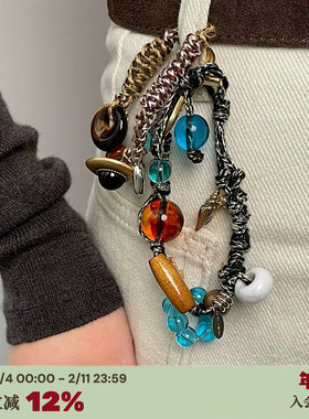 RTEP 蓝色岛部落手链*迪丽热巴同款花朵海螺棉麻绳编织琉璃珠手绳