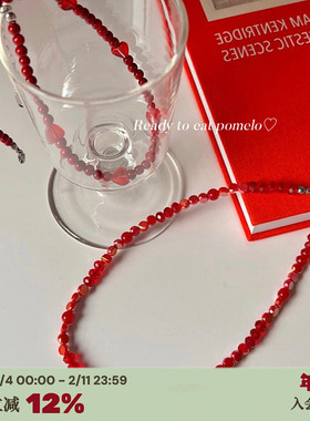 韩国blingbling红色水晶爱心项链