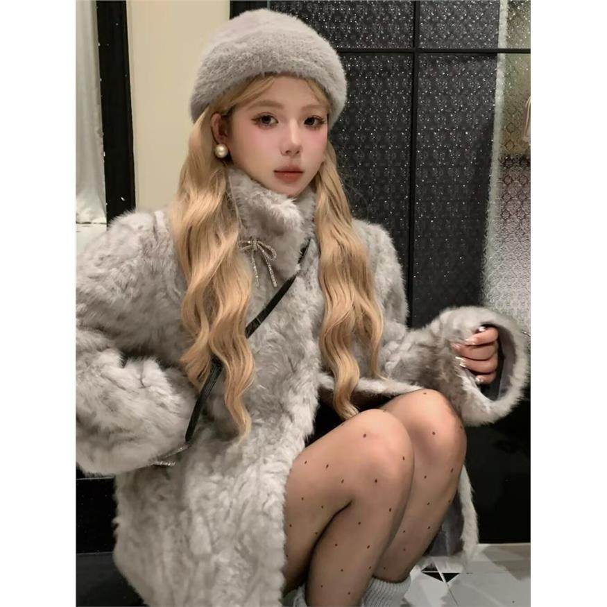 2025冬新款羊羔毛外套女立领染尖水貂绒皮毛一体环保皮草毛毛大衣