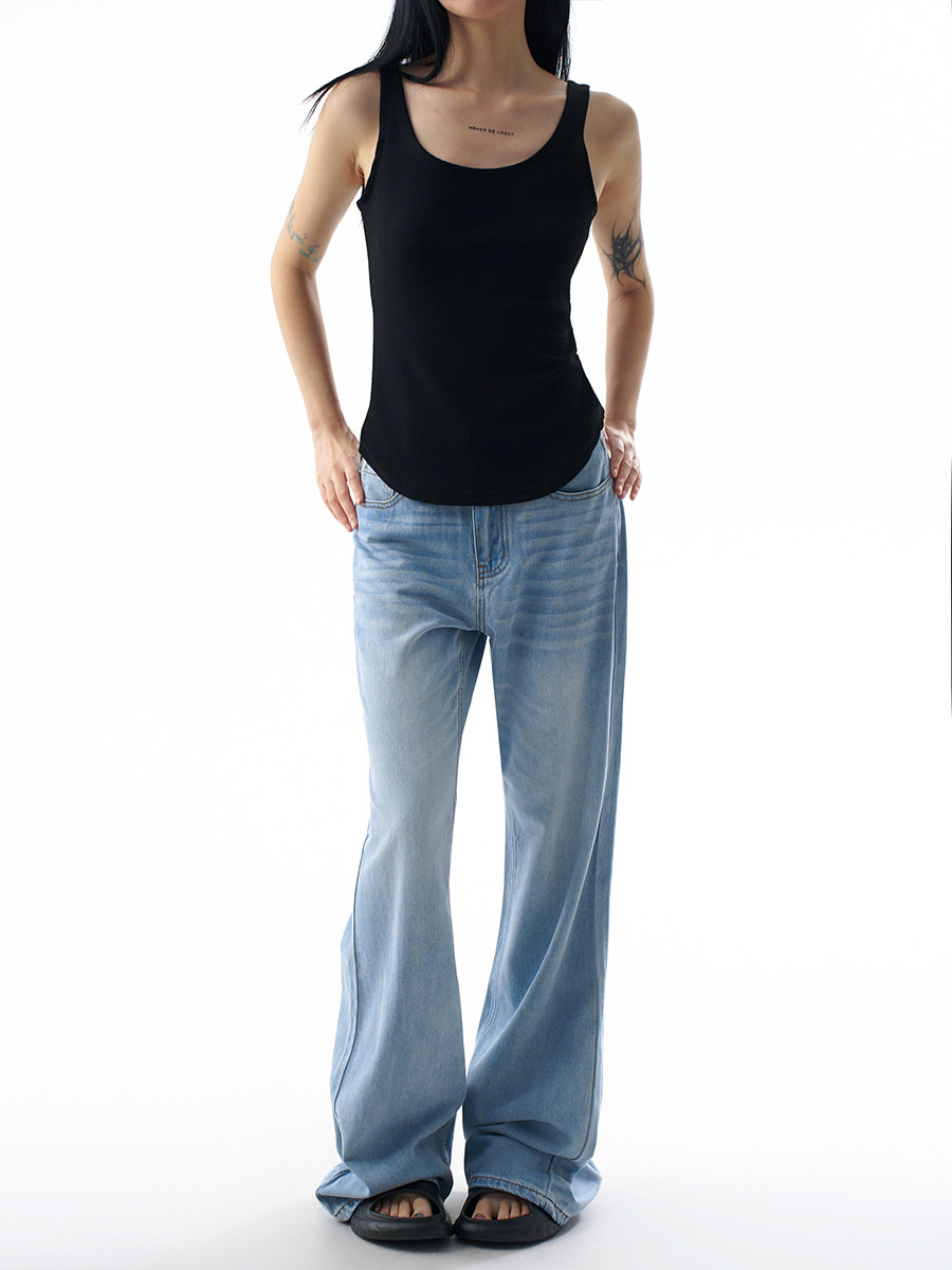 Tencel Lyocell Light Blue Flared Jeans for Women, Summer Thin Loose Fit, Slimming and Drapey Wide-Leg Pants