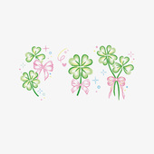 幸运四叶草春季 luck卡通可爱蜡笔画风蝴蝶结女孩防水纹身贴