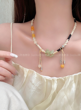 新中式狐狸面具编织串珠项链