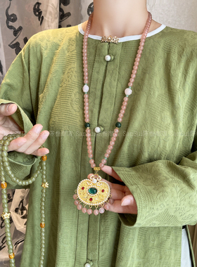 平安锁串珠长款软璎珞项链