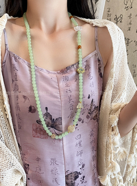 绿琉璃串珠长款璎珞项链