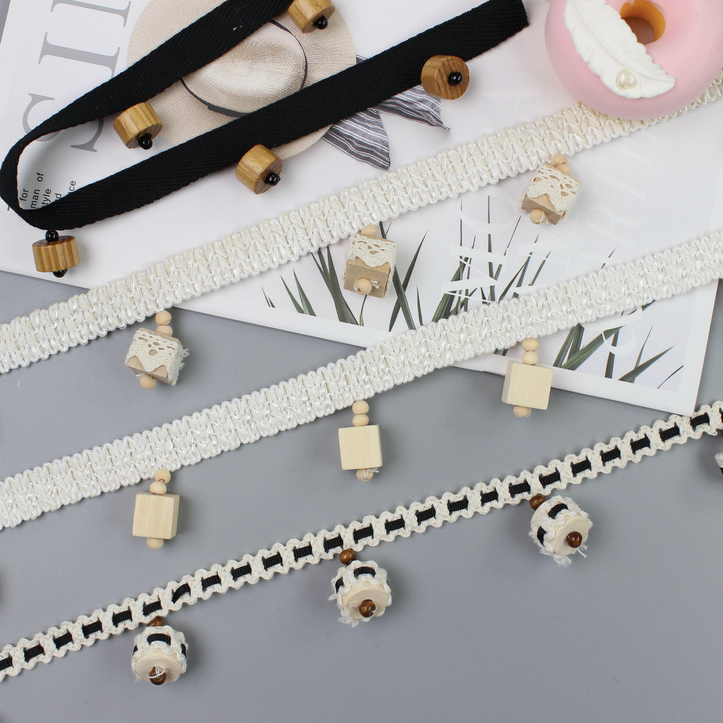 新款高档现代简约窗帘花边装饰配件辅料窗帘木珠花边装饰配件辅料