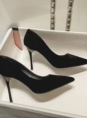职业高跟鞋2023年新款少女气质中跟5-8cm学生礼仪工作细跟黑色单9
