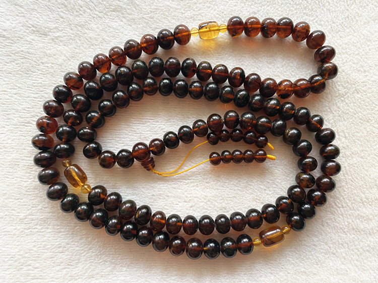 附赠鉴定证书 纯天然抚顺琥珀 血珀 药珀 项链佛珠10毫米108粒