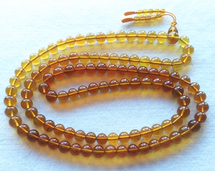 一级 金珀 项链 假一赔十 108粒 纯天然琥珀 佛珠 9mm 抚顺琥珀