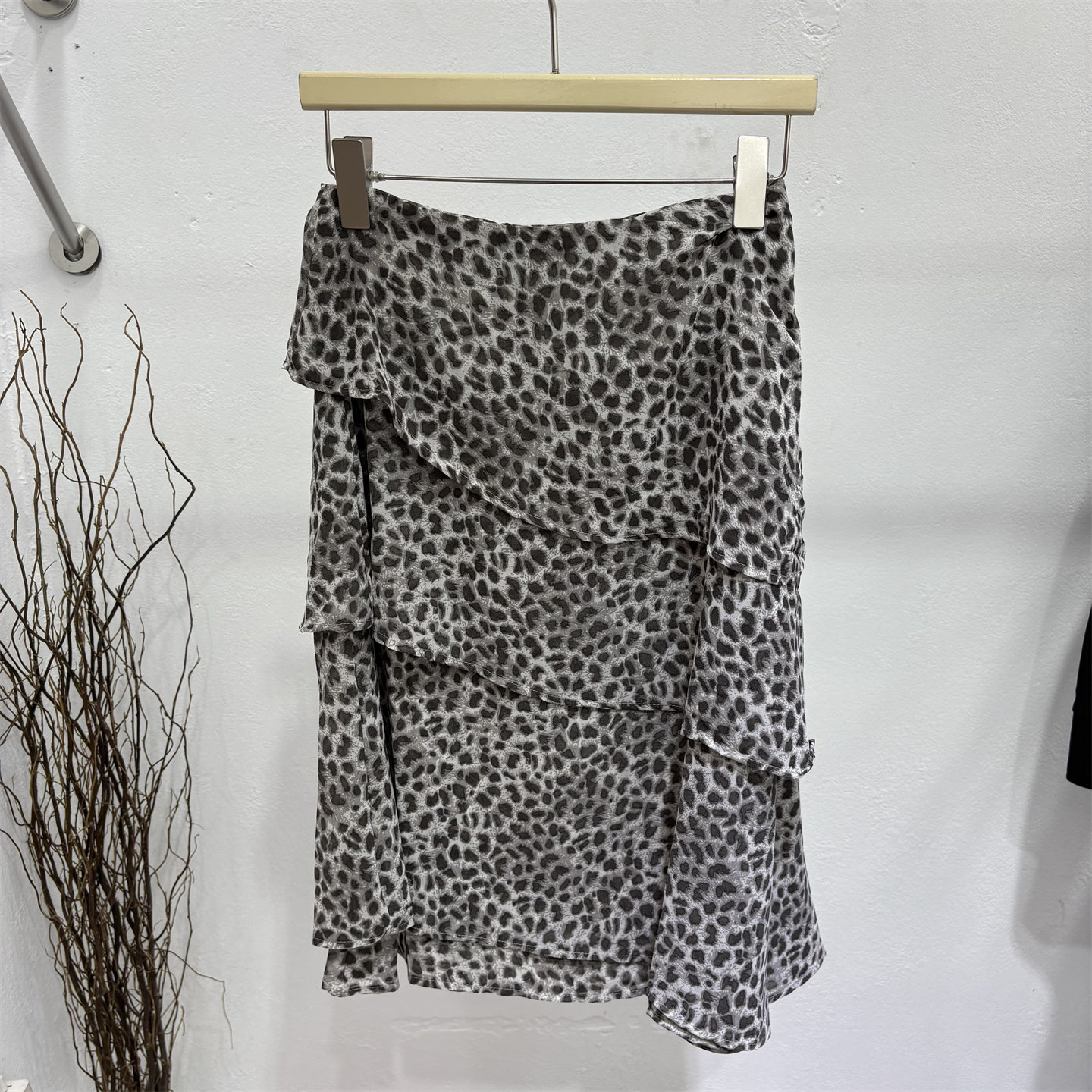 复古豹纹高腰A字蛋糕半身裙