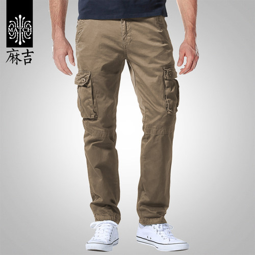 match麻吉秋季直筒多口袋休闲裤