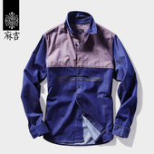 潮男士 match麻吉牛仔衬衣男长袖 休闲男青年方领衬衫 拼接上衣2012