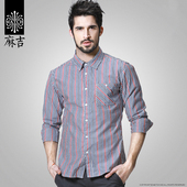 方领衬衣男士 match麻吉条纹衬衫 潮G2225 秋季 休闲修身 男长袖 男装