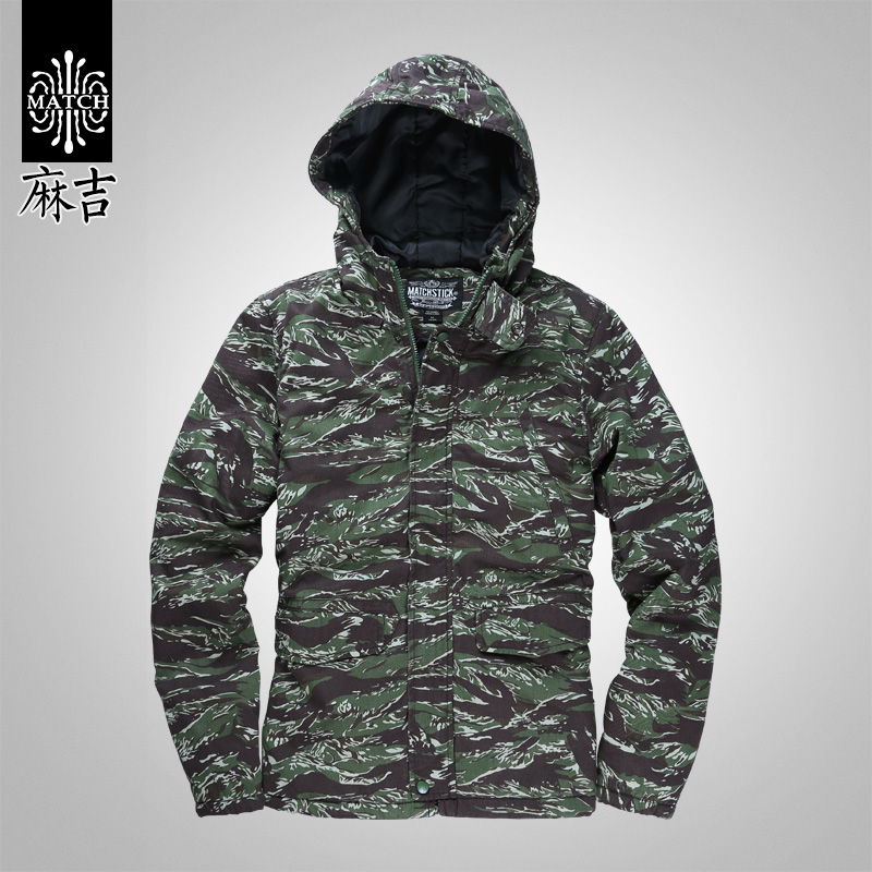 match麻吉迷彩棉服短款连帽潮男