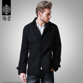match麻吉毛呢大衣男短款 翻领呢子外套男潮G1120 修身 青年冬季 韩版