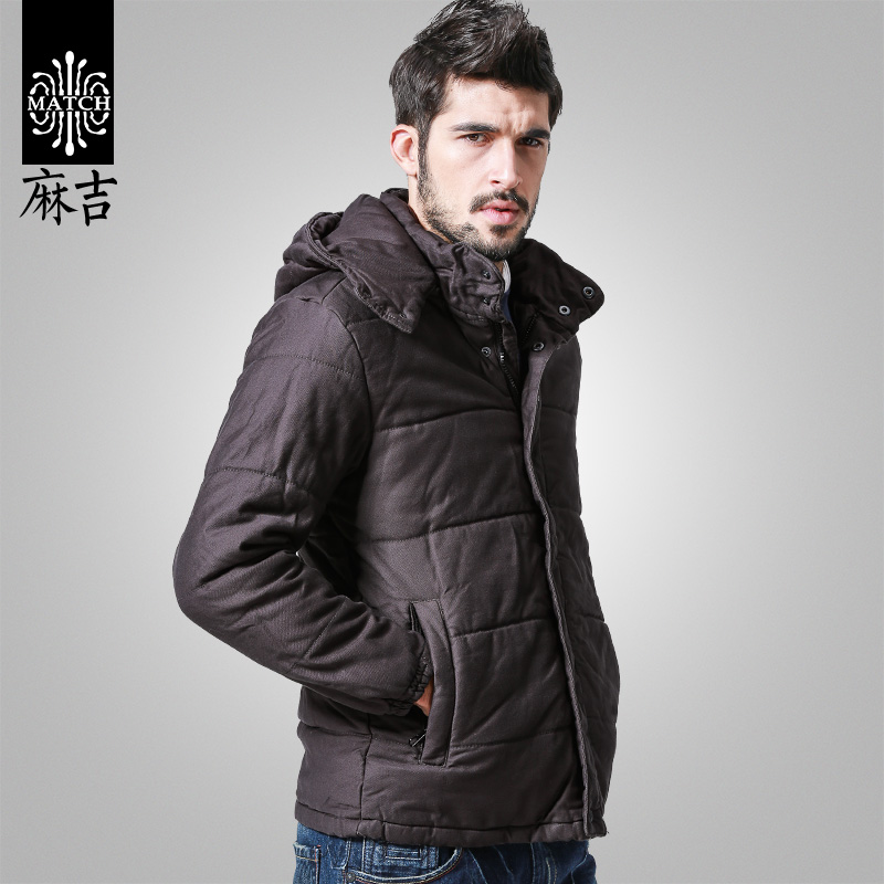 match麻吉冬季连帽休闲修身棉衣