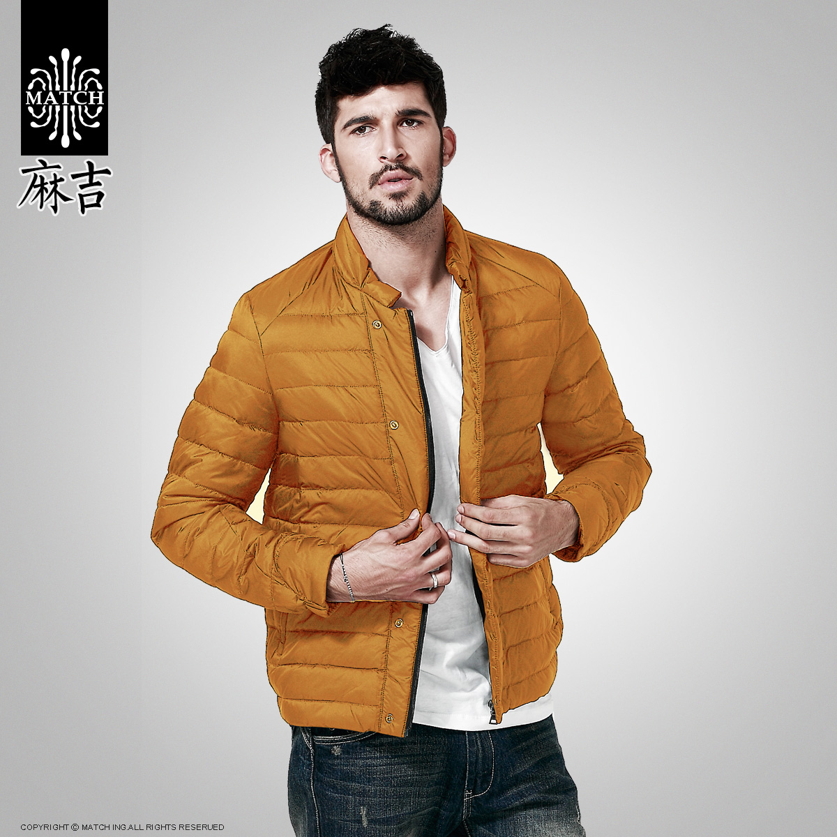 match麻吉修身款轻薄户外羽绒服