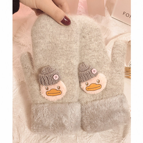 手套女冬季保暖可爱毛线天棉连包