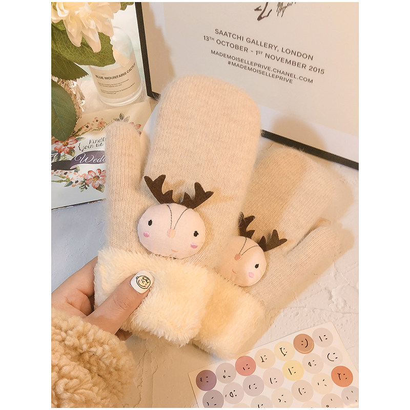 冬天加绒秋季韩版防风寒连指手套