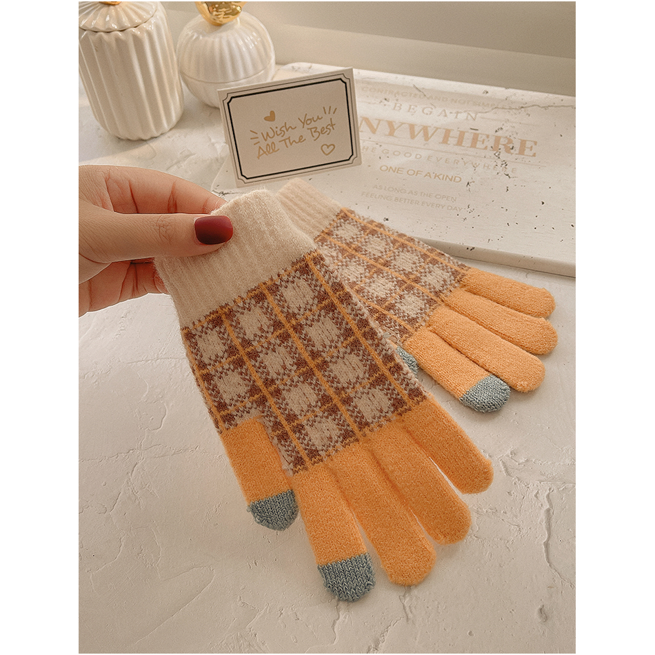 BEGRRG女毛线五指加绒针织弹力