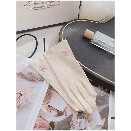 棉布春秋天触屏骑电动车防晒手套