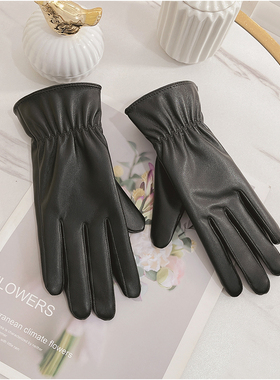 皮手套女冬季薄款加绒开车骑行天电动车水触屏韩版防寒春秋款保暖