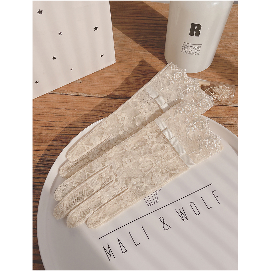 电动车春秋天可触屏蕾丝防晒手套