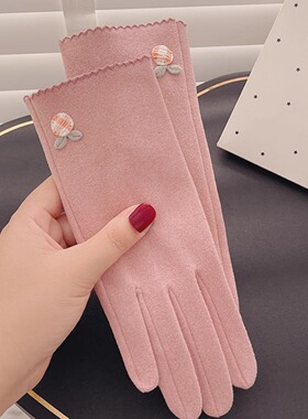 手套冬季女春秋天薄款开车骑行电动车风韩版可爱防滑德绒防寒保暖