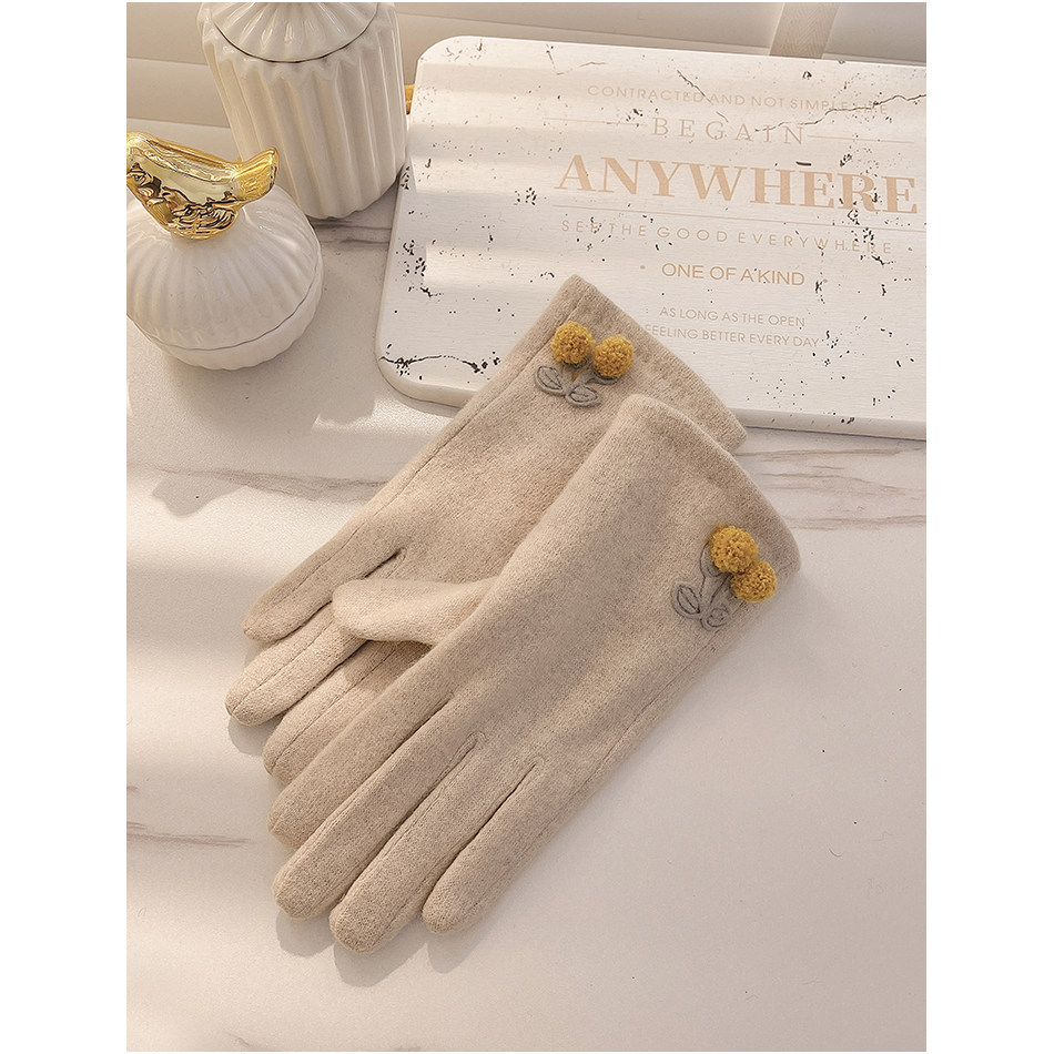 春秋款加绒加厚触屏可爱羊毛手套