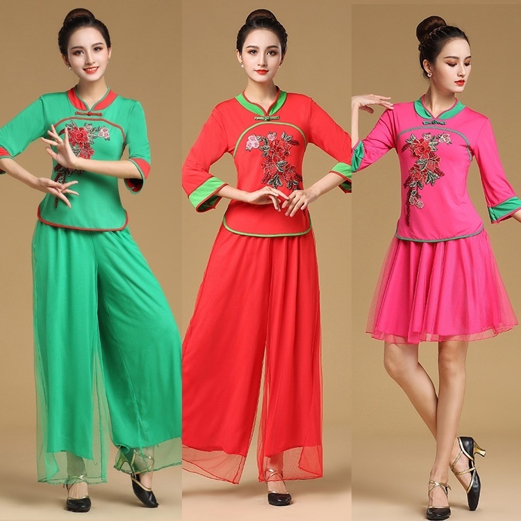 刺绣裙子演出服腰鼓秧歌服套装