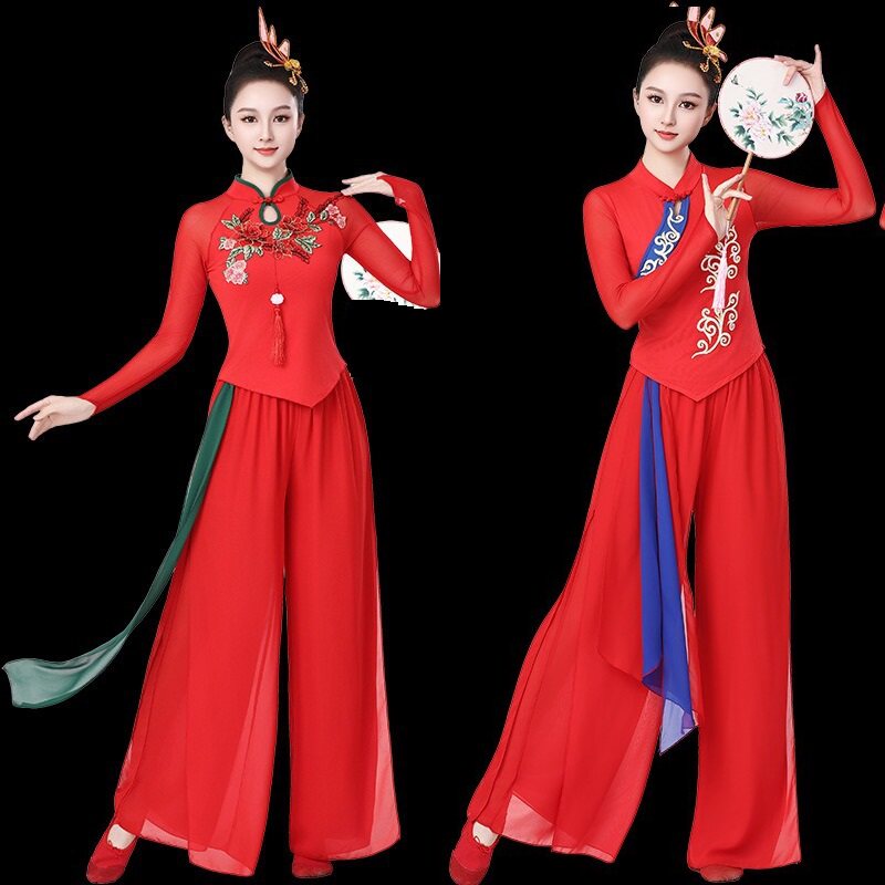 中国风红色绣花女舞台演出套装