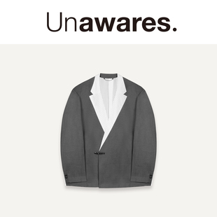 Unawares. 男女同款 无领条纹网纱拼接双排扣西装