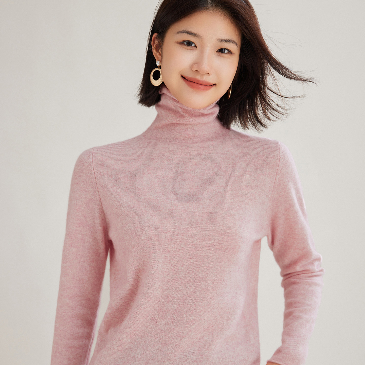 秋冬新款羊绒衫女堆堆领宽松毛衣毛针织衫