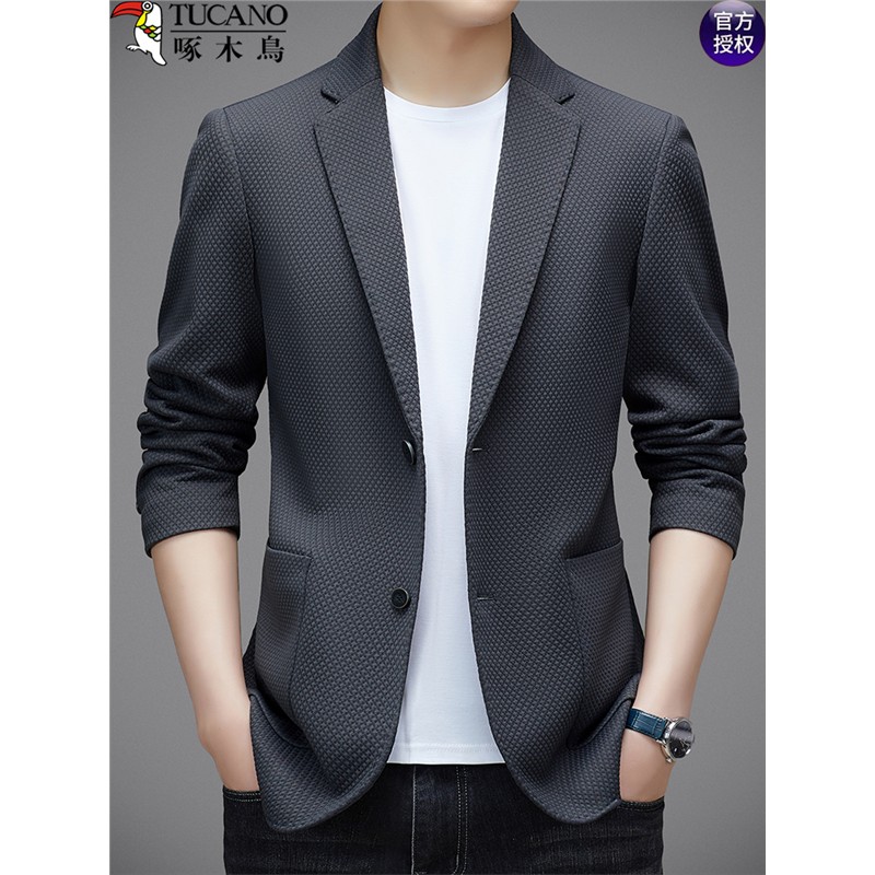 啄木鸟男士西服春秋季休闲商务正装修身小西装中青年便服单西外套