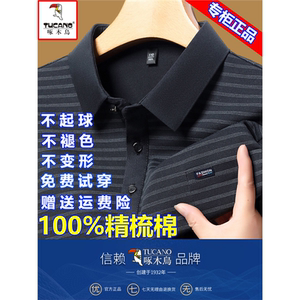 啄木鸟中年长袖t恤男士纯棉翻领打底衫加绒POLO衫爸爸秋冬装上衣T