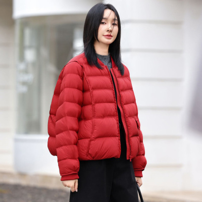 棒球服领加厚90白鸭绒羽绒服女2025新款韩版立领保暖厚款羽绒外套