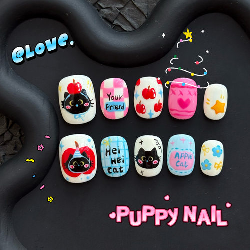 可爱卡通穿戴甲ins短款圣诞苹果