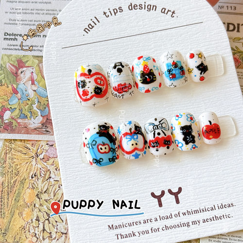 PUPPY家苹果小猫可爱卡通美甲