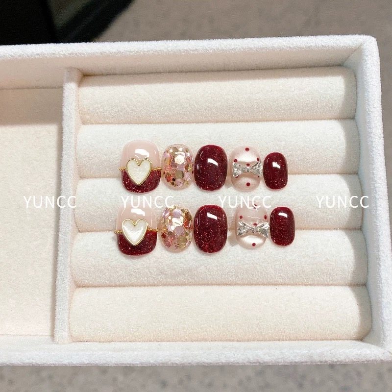 平安果圣诞新年红色纯手工猫眼新款蝴蝶结穿戴甲立体显白美甲过年,彩妆/香水/美妆工具,穿戴甲/甲片,淘宝优惠券,粉丝福利购,淘宝优惠卷