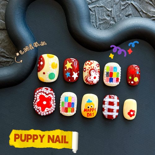 PUPPY家古早彩绘跳色手绘美甲