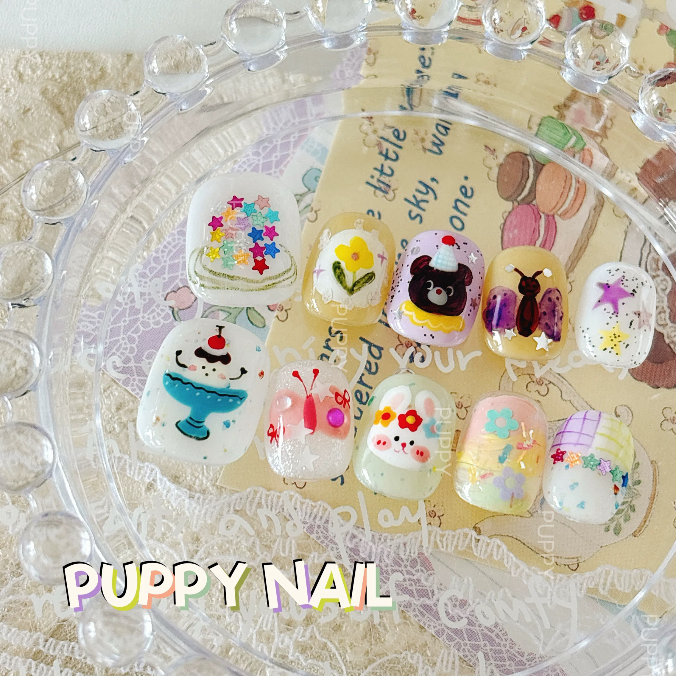 PUPPY小熊手绘甜美多巴胺穿戴甲