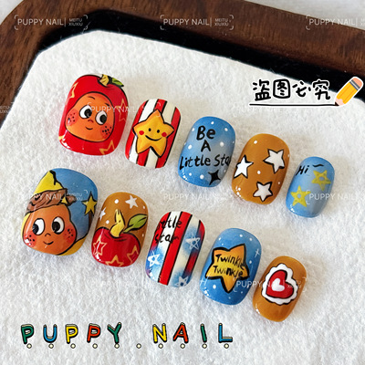 PUPPY家 星星人手绘美甲Twinkle泡泡玛特穿戴甲卡通彩绘手工定制