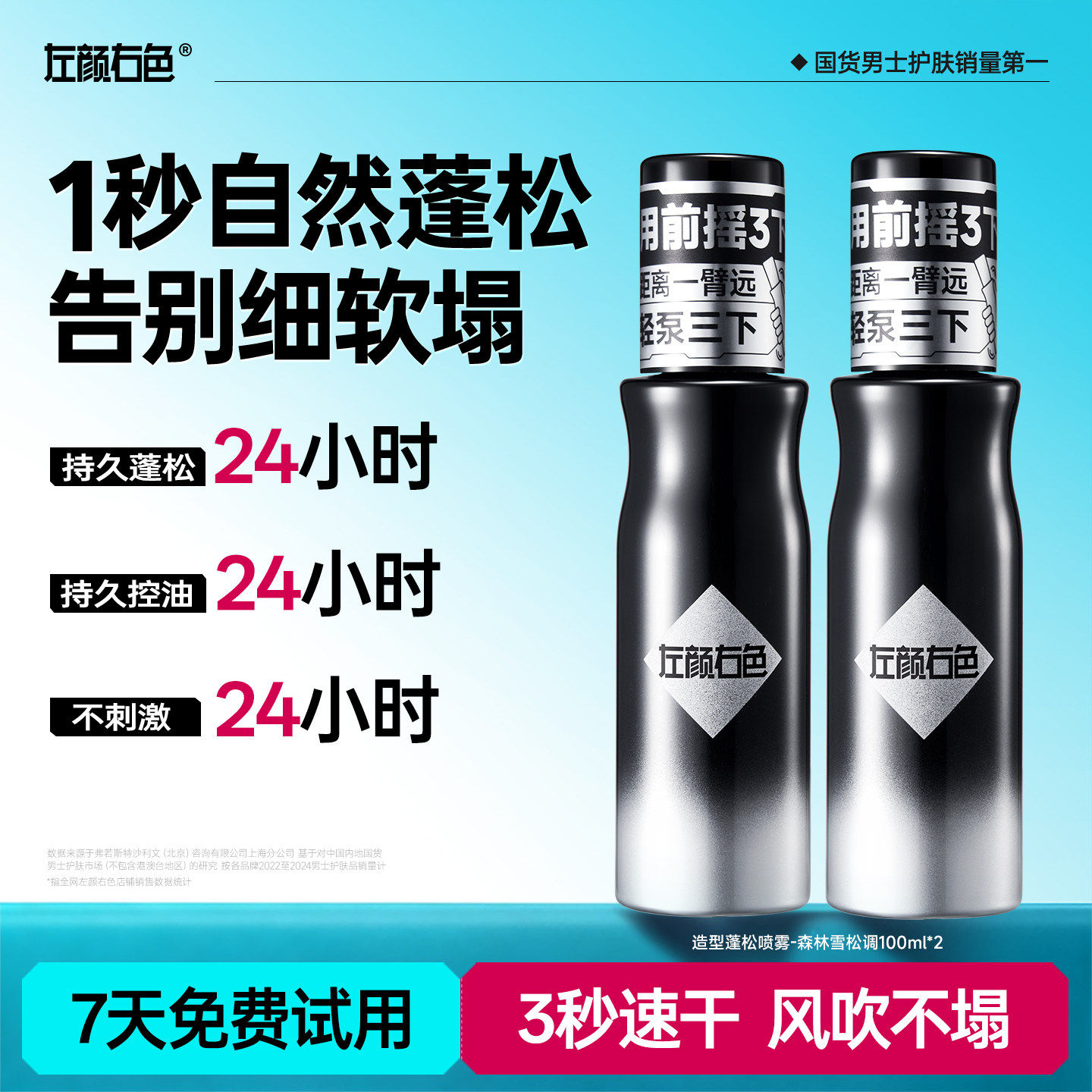左颜右色头发蓬松水喷雾男士啫喱水干发干胶去油发胶持久定型春夏