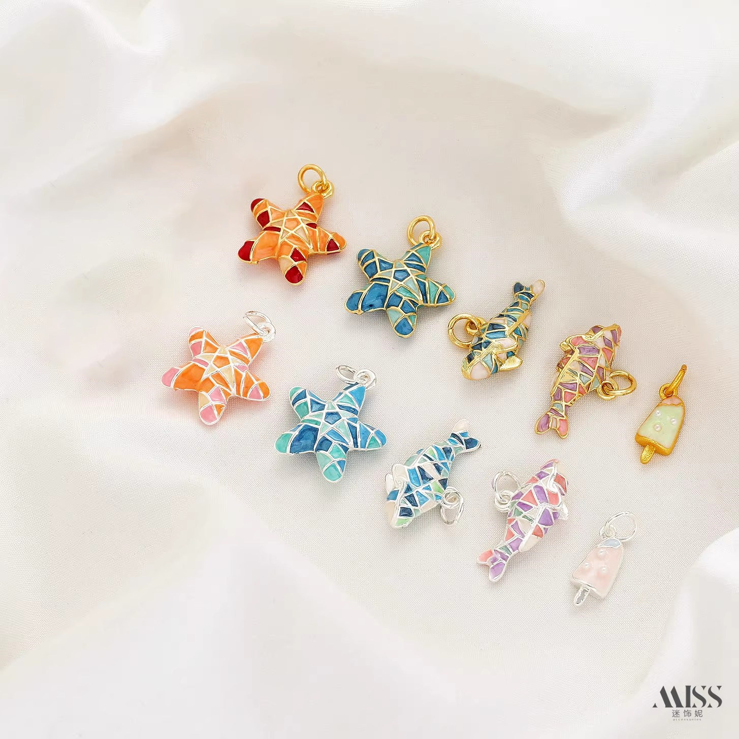 滴油烧蓝18K包金保色小白马海星鲸鱼棒冰吊坠diy手链项链饰品配件,饰品/流行首饰/时尚饰品新,项坠/吊坠,淘宝优惠券,粉丝福利购,淘宝优惠卷