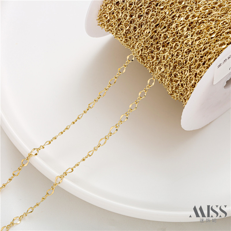 PLATED 14K REINFORCED COLOR-RETAINING GOLD FIGURE 8 CHAIN FLAT O PRESSED TWIST O WORD LOOSE CHAIN DIY BRACELET NECKLACE ACCESSORIES JEWELRY MATERIAL